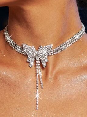 Crystal butterfly chain sparkly Rhinestone choker necklace y2k 90’s sexy Ariana